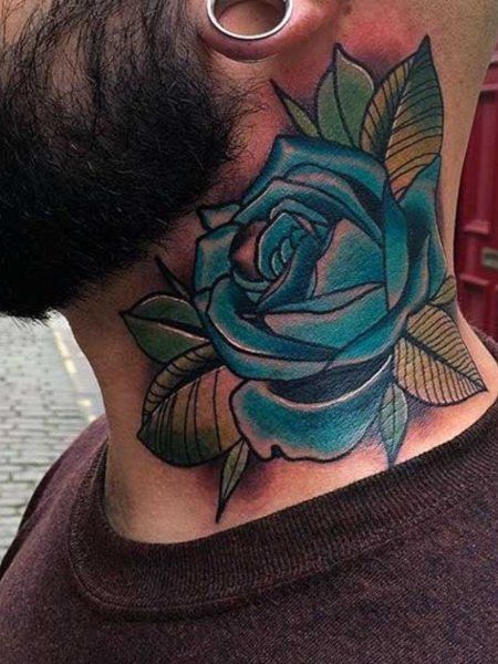 18 Memorable Rose Tattoos for Men in 2021 - The Trend Spotter Rose Neck Tattoo Men, Rose Outline Tattoo, Rose Neck Tattoo, Rose Tattoo On Hip, Rose Vine Tattoos, Ink Tattoo Design, Red Tattoo Ideas, Flor Tattoo, Red Ink Tattoo