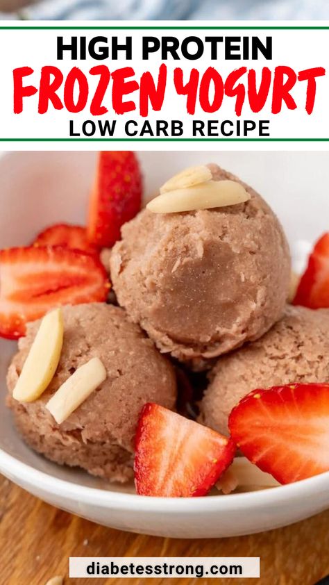 High Protein Frozen Yogurt is a healthy snack or dessert to eat any time you would like. Whip this up and keep in the freeze for enjoying. This is made with Greek yogurt and a low carb dessert recipe. Premier Protein Desserts, High Protein Frozen Yogurt, Protein Frozen Yogurt, Greek Yogurt Ice Cream, Chocolate Greek Yogurt, Yogurt Ice Cream, Protein Packed Meals, Yummy Ice Cream, Keto Snack