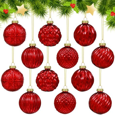 PRICES MAY VARY. Christmas Ball Ornaments Set: you will receive 12 pieces of Christmas glass ball ornaments, each measuring about 2.36 inches/ 6 cm in diameter, which is the ideal size for most Christmas trees, and you can hang them individually or mix and match with other ornaments to create a visually appealing display Glass Material: crafted from glass material, these vintage style Christmas glass ball ornaments are not only visually appealing but also suitable for long term use, not easy to Glass Christmas Tree Decorations, Red Ball Ornaments, Christmas Ball Ornaments, Red Green Christmas, Modern Christmas Tree, Glass Ball Ornaments, Red Ornaments, Xmas Tree Decorations, Christmas Inspo