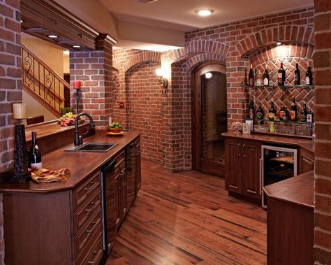 pantry Bar Themes, Finished Basement Bars, Basement Bathrooms, Traditional Basement, Finished Basement Designs, Basement Floors, Basement Bars, Basement Bar Plans, Brick Ideas