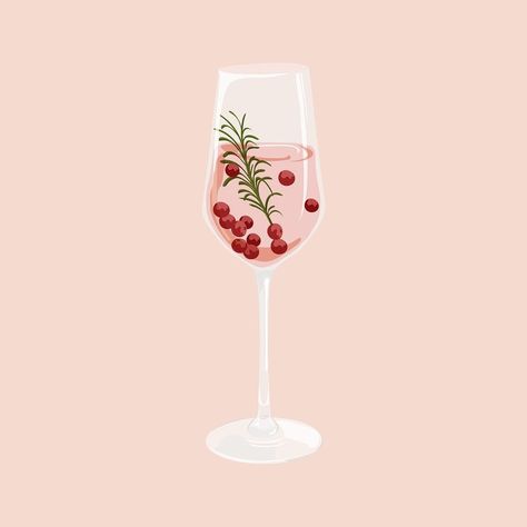 Glass of cranberry rosemary prosecco, drink illustration design psd | premium image by rawpixel.com / Sasi Prosecco Illustration, Cranberry Illustration, Drink Illustration, Cocktail Illustration, Glass Drink, Collection Ideas, Christmas Cocktail, Wine Design, Christmas Cocktails