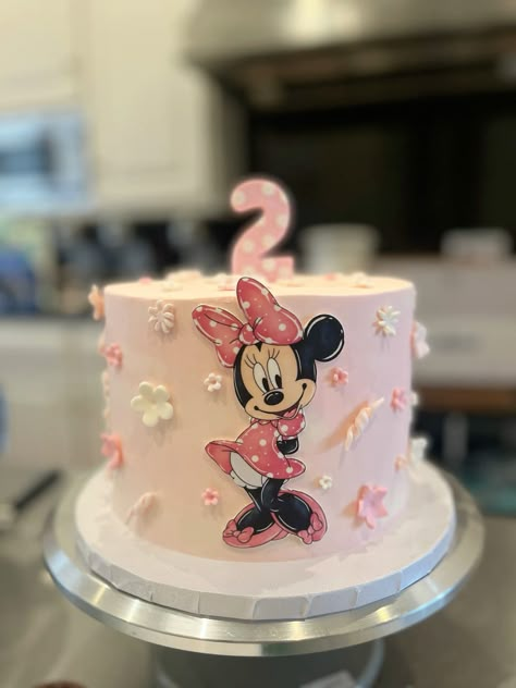 Minnie Cake 2nd Birthday, Pink Black And White Minnie Mouse Party, Minnie 1st Birthday Cake, Mini Mouse First Birthday Cake, Minnie Mouse Cake For 2nd Birthday, Minnie 2nd Birthday Cake, Minnie Mouse 2nd Birthday Party Cake, Minnie Mouse Birthday Theme Cake, Light Pink Minnie Mouse Cake