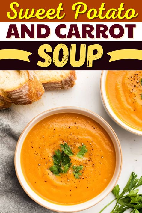 Thai Sweet Potato Carrot Soup, Sweet Potato And Carrot Soup Recipes, Best Carrot Soup Recipes, Carrot Soup Recipes Healthy, Carrot Sweet Potato Soup, Carrot And Sweet Potato Soup, Sweet Potato And Carrot Soup, Potato And Carrot Soup, Carrot Stew