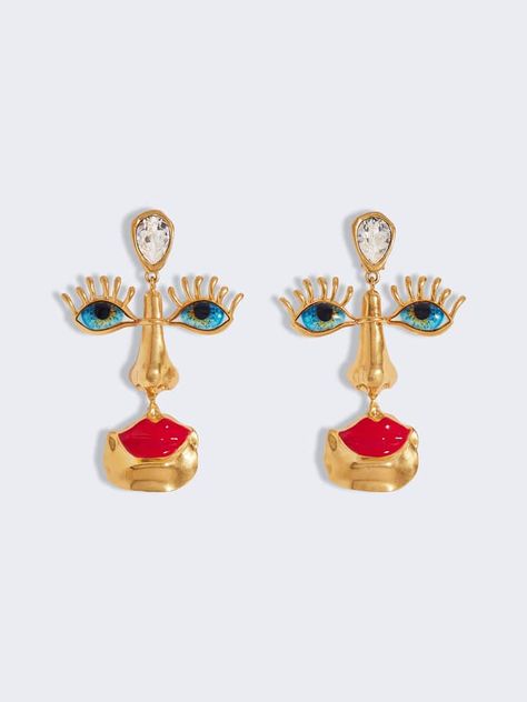 Visage earrings - E-SHOP - Ready-to-Wear | Maison Schiaparelli Schiaparelli Jewelry, Small Leather Accessories, Heritage Jewellery, Reindeer Headband, Silver Jewellery Indian, Bronze Earrings, Gold Face, Evil Eyes, Face Earrings