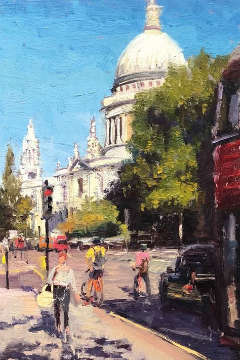 Urban Oil Painting, London Oil Painting, Building Oil Painting, Building Painting Acrylic, Oil Painting Buildings, Paris Oil Painting, Urban Drawing, London Painting, Building Painting