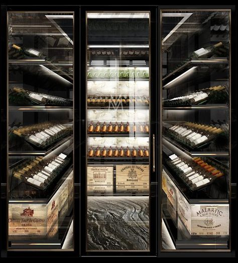 Walk-in Wine Room Vinomagna Luxury Wine Room, Wine Display Design, Wine Cellar Closet, Wine Cellar Modern, Wine Walls, Dining Room Feature Wall, Interior Design Luxury Modern, Wine Wall Display, Wine Cellar Wall