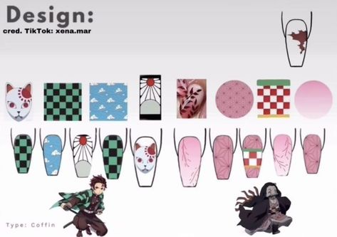 Nezuko Nail Design, Nezuko Themed Nails, Demon Slayer Nails Tanjiro, Tanjiro Nail Art, Nezuko Nails Acrylic, Nezuko Nail Art, Tanjiro Nails, Nezuko Inspired Nails, Haganezuka Pfp