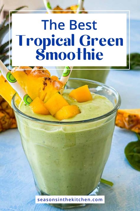 Revitalize your day with our Tropical Green Smoothie recipe, a refreshing blend of the healthiest ingredients and exotic tropical flavors. Designed to energize and nourish your body, this smoothie is perfect for anyone looking to enhance their daily nutrition with simple, wholesome ingredients. Drinks With Wine, Morning Green Smoothie, Green Smoothie Recipes Healthy, Overnight Oats Recipe Easy, Smoothie Pops, Tropical Green Smoothie, Tropical Smoothie Recipes, Top Recipes On Pinterest, Refreshing Breakfast