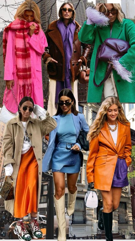 Bold Color Outfits Street Style, Vibrant Outfits Street Styles, Worship Team Outfits, Bold Colors Outfits, Fall Color Street, Zucchini Oatmeal, Inspiration Collage, Colorful Street Style, New York Vibes