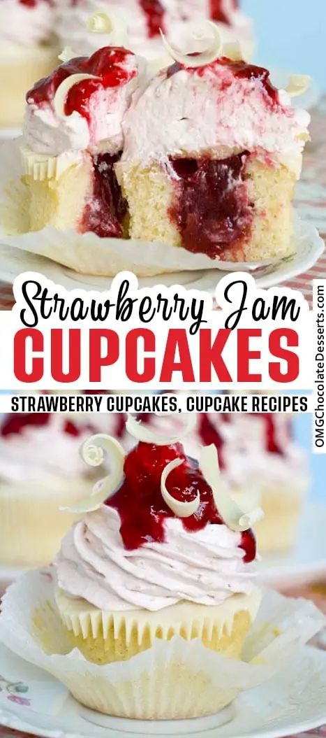 These White Chocolate Strawberra Cupcakes are full of white chocolate and filled with strawberry jam.These are summer in cupcake form! Soft, sweet & packed with flavour. #strawberrycupcakes #cupcakerecipes Jam Cupcakes, Chocolate Strawberry Cupcakes, Desserts Cupcakes, Cupcakes Easy, White Chocolate Strawberries, Desserts Chocolate, Filled Cupcakes, Valentine Desserts, 12 Cupcakes