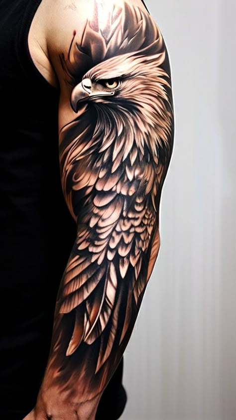 #tattoo #tattoos #tattoodesigns #tattooideas #tattooideen #tattooart #tattooinspiration #tattooink #tattoodesign #tattoostyle #tattoodesigner #tattooinspo #tattooed #tattooartist #tattooideasunique #tattooideasfemale #tattooprint #tattooideassmall Simple Armband Tattoo, Half Sleeve Tattoos Wolf, Eagle Tattoo Arm, Depay Memphis, Eagle Shoulder Tattoo, Types Of Tattoos, Lion Shoulder Tattoo, Tattoo Special, Scottish Tattoos