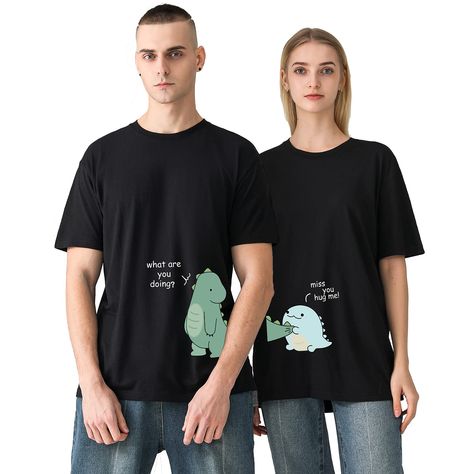 PRICES MAY VARY. 👀【Purchase Notes】：”Green Dinosaur” T-shirt and “Blue Dinosaur” T-shirt are sold SEPEARATELY. If you want to wear with your couple, please add two different T-shirts and choose the corresponding size separately.Because of the manual measurement may have an error of 1~3cm.💝Our size is different from international size, please refer to the SIZE CHART provided on the last picture before purchasing. 🤩【Exquisite Design】:All our clothes (Couple Shirts and Sister Shirts) are customiz Girlfriend Clothes, Funny Couple Shirts, Blue Dinosaur, Green Dinosaur, Matching Couple Shirts, Couple Tshirts, Matching Couple, Sister Shirts, Couple T-shirt