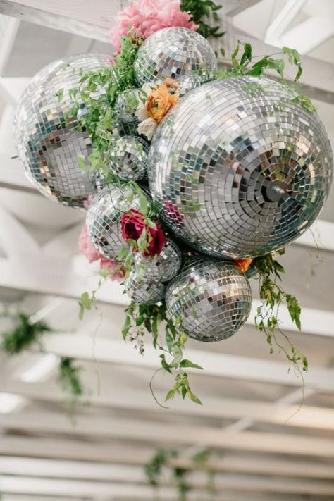 Funky Fonts, Rustic Wedding Decorations, Floral Wedding Decorations, Disco Fever, Disco Balls, Rosh Hashanah, Hanging Flowers, Disco Party, Red Colour