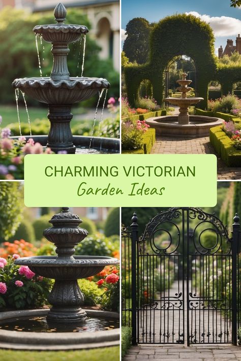 Want to make your front garden look magical? Check out these fun Victorian front garden ideas! Imagine colorful flowers, beautiful golden fountains, lovely bird baths, and inviting paths that give a warm touch to your home. We have tips on how to pick the best flowers, create eye-catching designs, and add delightful details that grab attention! Whether you have a tiny yard or big space, you will find perfect ideas for you. Save this pin and start your charming garden journey today! Victorian House Garden Ideas, Victorian House Landscaping, Magical Front Yard, Small Victorian Garden Ideas, Victorian Garden Landscaping, Mansion Front Yard, Victorian Garden Aesthetic, Small Jungle Garden Ideas, Victorian Front Garden Ideas