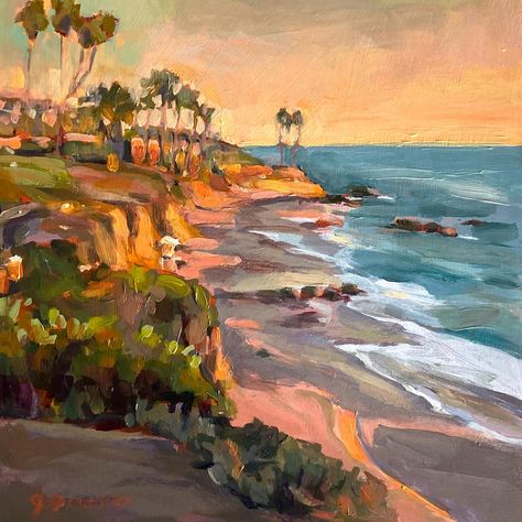 Laguna Beach Painting, Santa Barbara Painting, Beach Impressionism, Nola Cooler, Oil Painting Beach, California Painting, Oil Landscape Paintings, California Beach House, Beach Paintings