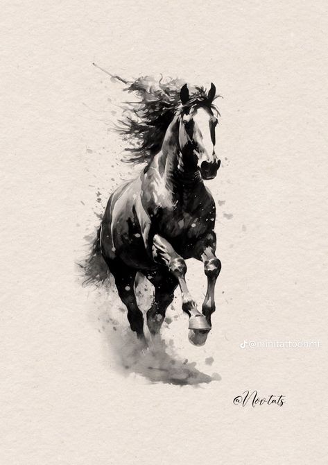 Running Horse Tattoo, Wild Horse Tattoo, Black Horse Tattoo, Abstract Horse Art, Horse Tattoo Design, Tattoo Design For Hand, Koi Tattoo Design, Horse Canvas Painting, Horse Art Drawing