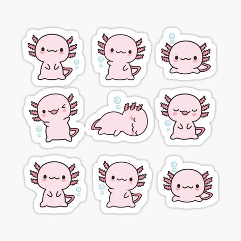 Axolotl Stickers Printable, Stickers Cool, Cute Axolotl, Chat Kawaii, Sticker Design Inspiration, Stickers Kawaii, Scrapbook Stickers Printable, Bullet Journal Stickers, Cute Doodle Art