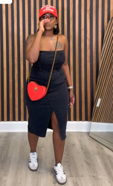 Samba Outfit Black Women, Black Dress And Sneakers Outfit, Summer Sneaker Outfits, Cookout Outfits Black Women, Chill Outfits Summer, Outfit Black Women Summer, Day Party Outfit Black Women, Bbq Outfit Ideas Summer, Party Outfit Black Women