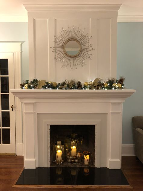 Gold Fireplace, Festive Candles, Fake Fireplace, Living Room Playroom, Chimney Breast, Cosy Living Room, Faux Fireplace, Home Fireplace, Fireplace Makeover