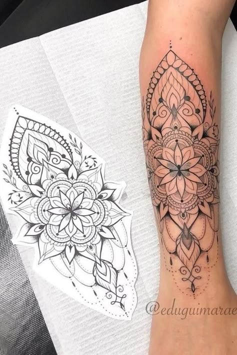 Feminine Horror, Mandala Tattoo Sleeve Women, Forearm Mandala Tattoo, Feminine Tattoo Designs, Shoulder Tattoo Designs, Lace Sleeve Tattoos, Mandala Arm Tattoos, Tato Mandala, Tattoo Names