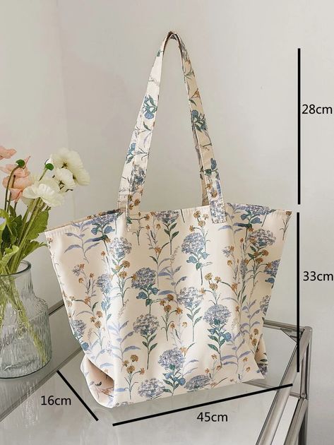 Floral Pattern Shoulder Tote Bag | SHEIN USA Pretty Tote Bags, Summer Tote Bag, Plant Bags, Floral Tote Bag, Tote Outfit, Summer Tote, Seoul Fashion, Floral Bags, Everyday Tote