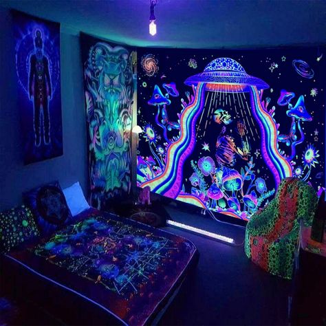 Black Light Room, Trippy Decor, Hippie Bedroom Decor, Trippy Room, Trippy Room Decor, Hippie Bedroom, Trippy Wall, Hippie Room Decor, Hippy Room