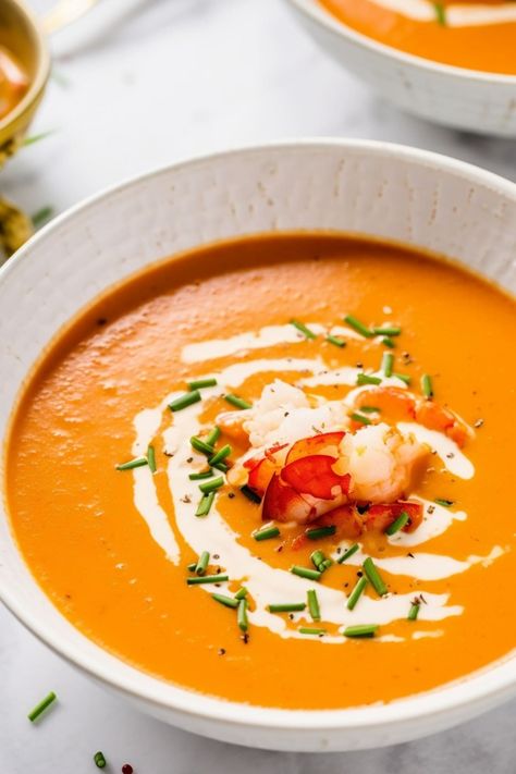 Lobster Bisque Recipe - Insanely Good Fancy Dinner For Two, Lobster Soup, Lobster Bisque Recipe, Frozen Lobster, French Soup, Fresh Lobster, Bisque Recipe, Delicious Seafood Recipes, Frozen Seafood