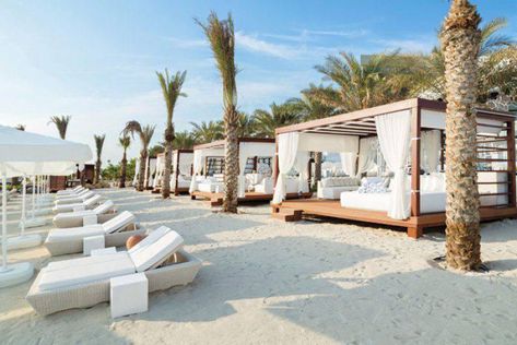 Beach Restaurant Design, Dubai Beach, Beach Bungalow, Beach Cabana, Beach Bedding, Beach Lounge, Beach Cafe, Resort Design, Seaside Beach