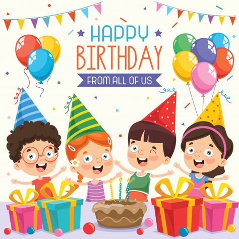 Vector illustration of children birthday party invitation card design Premium Vector Birth Wishes, Party Invitation Card Design, Boy Background, Baby Boy Background, Birthday Party Clipart, Baby Belle, Happy Birthday Card Design, Illustration Birthday, Birthday Party Invitation Card