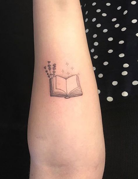 Small Book Tattoo Ideas, Small Book Tattoo, Open Book Tattoo, Book Tattoo Ideas, Book Inspired Tattoos, Book Lover Tattoo, Bookish Tattoos, Minimalist Book, Tattoos For Lovers