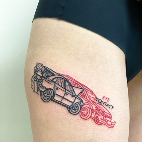 Car Wreck Tattoo, Hotwheels Tattoo Ideas, Car Silhouette Tattoo, E36 Tattoo, Kawasaki Tattoo, Bmw Tattoo, Car Tattoo Ideas, Car Tattoo Design, Group Tattoos