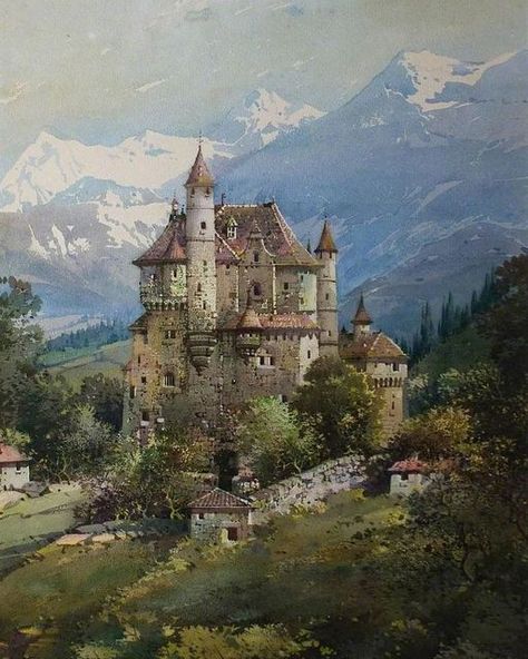 Castle Pics on Instagram: ""The Château, Menthon-Saint-Bernard" by Noel Harry Leaver, 1930-1950, detail, watercolour on paper 42,5x27.3 cm. #chateaudementhonsaintbernard #castle #castles #chateau #schloss #castello #castillo #zamek #замок #kasteel #hrad #burg #paintedcastlesandchâteaux #castlepainting #castlepaintings #paintingoftheday #paintingsoftheday #apaintingaday #castleview #castlelovers #castlemypassion #bestcastles #yourcastles #castlesandpalacespics #castlesofinstagram #castlegram #ca Asoiaf Aesthetic, Art Gallery Museum, Castle Painting, Gallery Museum, Castle Art, Historical Painting, Odaiba, Fantasy Castle, Fantasy Setting