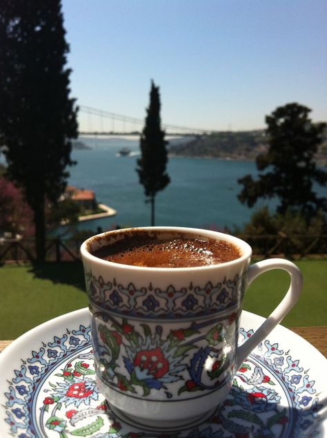 one cap of coffee. Bosporus. Istanbul. Turkey Best Coffee Grinder, Turkish Coffee Cups, Coffee Drawing, Coffee Decor, Coffee Photography, Chocolate Tea, Organic Coffee, Turkish Coffee, Coffee Design