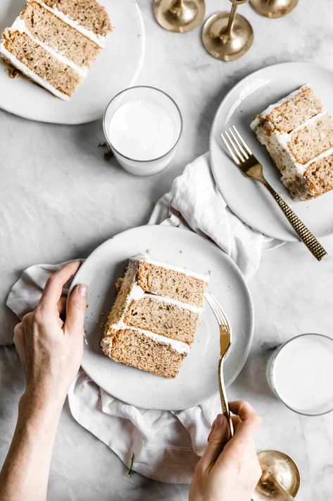 slices of Maple Walnut Cake with Maple Frosting Cake Slice Photography, Maple Walnut Cake, Christmas Banana, Cake With Maple Frosting, Baking Aesthetic, Maple Frosting, Broma Bakery, Slice Of Cake, Walnut Cake