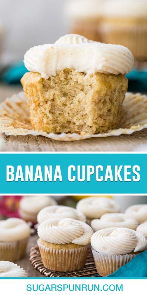 Banana Cupcake Recipe, Brown Butter Frosting Recipe, Banana Cupcake, Flavor Pairing, Sugar Spun Run, Brown Butter Frosting, Moist Cupcakes, Cupcakes Recipes, Banana Cupcakes