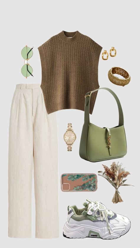 Fall transition #oliveaesthetic #oufitinspo Money Clothes, Color Combinations For Clothes, Outfit Primavera, Fall Transition, Grown Women, Brown Outfit, Fall Aesthetic, White Pants, Fashion Classy