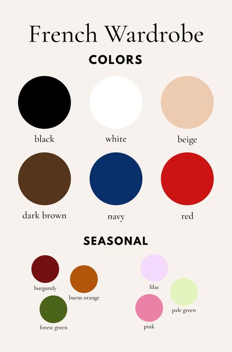 What are the French Wardrobe Colors? French Wardrobe Color Palette, French Chic Capsule Wardrobe, Lavender Capsule Wardrobe, Colorful Minimalist Style Outfits, Parisian Color Palette French Style, Colorful Minimalist Fashion, French Color Palette, French Wardrobe Essentials, Colorful Capsule Wardrobe