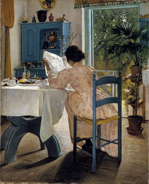 Ring, Laurits Andersen (1854-1933) - 1898 At Breakfast with the Newspaper (National Museum, Stockholm, Sweden) | Flickr - Photo Sharing! Morning Newspaper, Carl Larsson, Edward Hopper, Hur Man Målar, Woman Reading, A4 Poster, Exhibition Poster, Life Art, Lalique