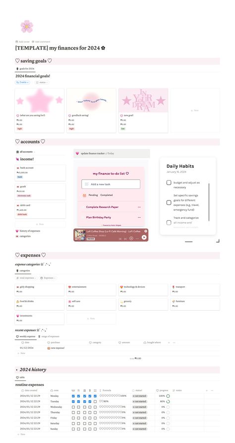 notion template ideas Pink Notion Template, Notion Tracker, Pink Notion, Trip Planning Template, Study Planner Free, Free Notion Templates, Travel Planner Template, Life Planner Organization, Etsy Planner