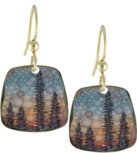 PRICES MAY VARY. Made in USA Gold Plated Surgical Steel Earwire Approx. 1" long Northern lights dance between the trees on these brass framed, rounded square earrings. Hummingbird Earrings, Rounded Square, Light Earrings, Stud Jewelry, Paper Jewelry, French Wire, Square Earrings, Ceramic Jewelry, Enamel Jewelry