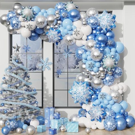 Blue Snowflake Balloon Garland Arch kit-Snowflake Balloon with Silver Blue White Latex Balloons set for Winter Wonderland Holiday Christmas Baby Shower Snow Princess Birthday Party Decorations Blue Christmas Balloons, Winter Wonderland Wedding Ceremony Decor, Blue Christmas Party Decor, Christmas Decor Blue And White, Winter Themed Sweet 16 Ideas, Winter Wonderland Ceiling Decor, Winter Wonderland Dance Ideas, Winter In Wonderland Party Ideas, Winter Wonderland Balloon Backdrop