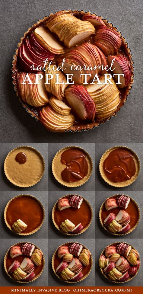 Gluten-Free Salted Caramel Apple Tart - Minimally Invasive Caramel Apple Tart, Apple Tart, Caramel Apple, Caramel Apples, Salted Caramel, Just Desserts, Fall Recipes, Sweet Recipes, Cooking And Baking