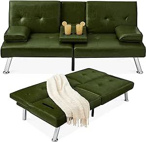 Best Choice Products Faux Leather Upholstered Modern Convertible Futon, Adjustable Folding Sofa Bed, Guest Bed w/Removable Armrests - Dark Green Green Futon, Stylish Futon, Sleeper Chair Bed, Living Room Furniture Styles, Folding Sofa Bed, Pull Out Sofa Bed, Folding Sofa, Pull Out Sofa, In Good Company