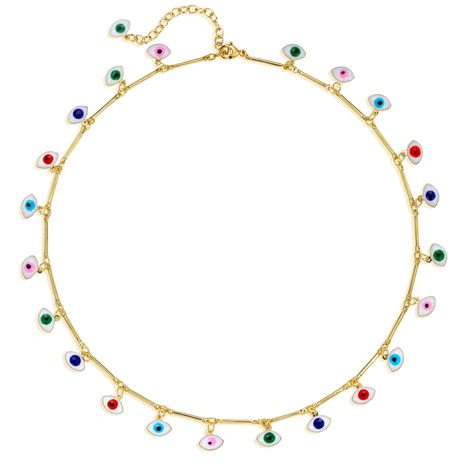 PRICES MAY VARY. COLORFUL EVIL EYE NECKLACE: The length of the evil eye choker necklace is 15 inches with 2 inches extender. 18K GOLD PLATED: Our dainty evil eye necklaces are all plated with 18K gold. They are all plated twice .The gold necklaces are given a lifetime protective finish immediately after the process of plating. Nickel free, lead free, and hypoallergenic. THE MEANING OF EVIL EYE: Wearing and displaying evil eye charms can protect you and your loved ones from eyes full of jealousy Turquoise Charm Necklace With Adjustable Chain, Multicolor Evil Eye Jewelry, Eye Minimalist, Gold Evil Eye Necklace, Evil Eye Necklace Gold, Gold Choker Necklace, Gold Necklaces, Gold Choker, Evil Eye Charm