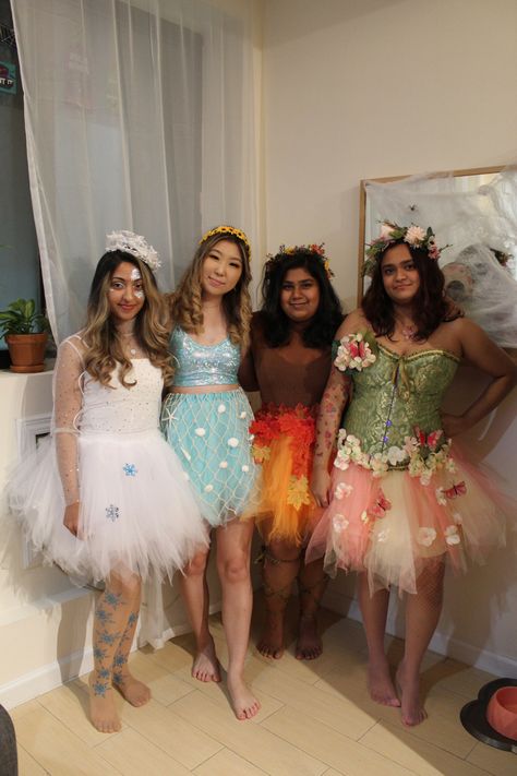 Four Person Halloween Costumes Funny, Group Costume Ideas 4 People, Group Day Costumes, The Four Seasons Halloween Costumes, Seasons Costume Ideas, Fairy Tutu Costume, 4 Season Halloween Costume, 4 Girl Costume Ideas, Group Of 4 Outfits