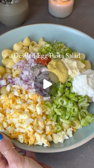 Healthy Food Prep 🌱🍳🥗🍝 on Instagram: "Deviled Egg Pasta Salad by @healthymoodsf

also known as Macaroni Salad, is perfect for spring and Easter. Such an easy-to-make, filling, and delicious dish😍 it’s great for using up leftover hard-boiled eggs!
Ingredients:
8 oz cooked pasta
3 hard-boiled eggs, diced
3 celery sticks, chopped
1/2 small red onion, chopped
1/3 c chopped green onions
1/2 tsp paprika
Black pepper to taste
Salt to taste
Olive oil
dressing: 3 tablespoons of avocado oil mayo, 1/2 cup whole milk yogurt, and 2 tablespoons of honey mustard or Dijon mustard, though the exact amounts can be adjusted to taste.
Directions:
Cook the pasta in salted water, drain, and toss in olive oil. Chop the hard-boiled eggs and add them to the pasta bowl. Mix together the Greek yogurt, mayonnais Boiled Egg Pasta Salad, Deviled Egg Macaroni Salad Recipe Easy, Creamy Deviled Egg Pasta Salad, Deviled Egg Macaroni Salad, Deviled Egg Pasta Salad, Egg Pasta Salad, Leftover Hard Boiled Eggs, Healthy Food Prep, Deviled Egg Salad