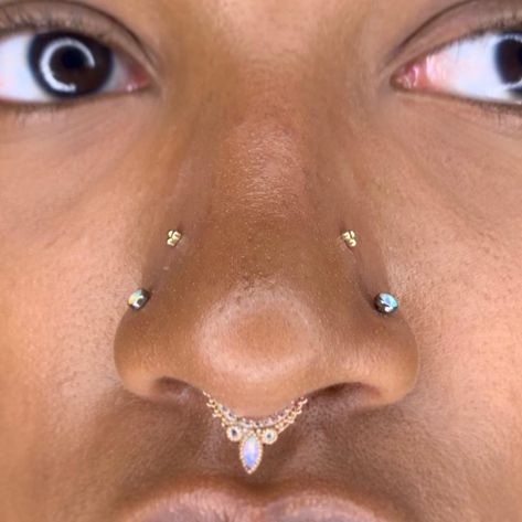 Upper Nostril Piercing, High Nose Piercing, Two Nostril Piercing, Both Nostrils Pierced, High Nostril Piercing, Nostril Piercing, Tooth Gems, Wonderful Friend, Piercing Inspo