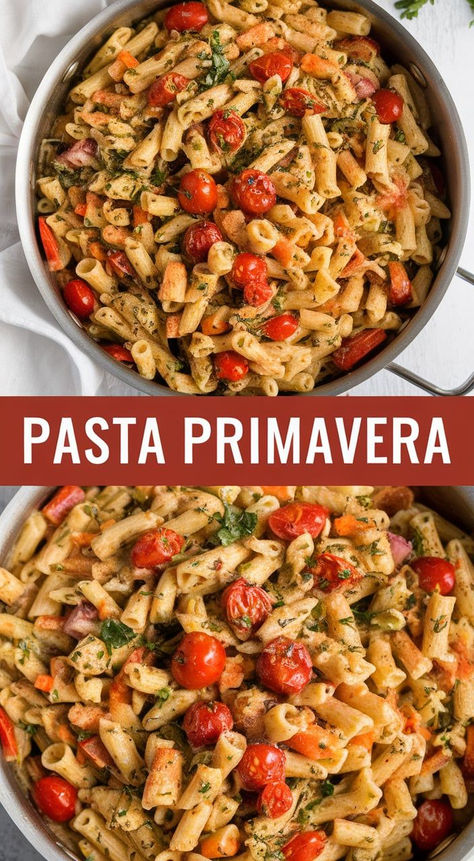 Quick and Easy Pasta Primavera! Ready in just 30 minutes, this dish features a medley of your favorite vegetables and a delightful sauce. Perfect for busy weeknights or a wholesome family dinner! Pasta And Veggies Recipes Dinners, Primavera Pasta, Pasta Primavera Recipes With Chicken, Pasta Primavera Recipes, Pasta Primavera Sauce, Veggie Pasta Primavera, Creamy Pasta Primavera With Chicken, Pasta Primavera With Roasted Vegetables, Easy Pasta Primavera