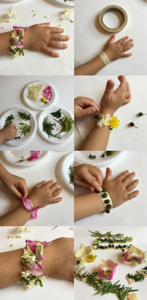 Simple Nature Crafts For Kids: Make Stunning Nature Bracelet | Craft Learn and Play Outdoor Nature Activities, Collage Animals, Nature Crafts For Kids, Kids Nature Activities, Festival Wallpaper, Forest Crafts, Camping Festival, Outdoor Learning Activities, Babysitting Crafts