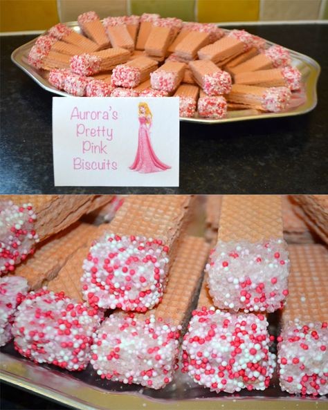 Princess Aurora Party Food, Pink Princess Party Food, Disney Princess Birthday Food Ideas, Sleeping Beauty Birthday Party Food, Sleeping Beauty Food Ideas, Sleeping Beauty Themed Food, Aurora Sleeping Beauty Party, Pastel Disney Princess Party, Sleeping Beauty Party Food